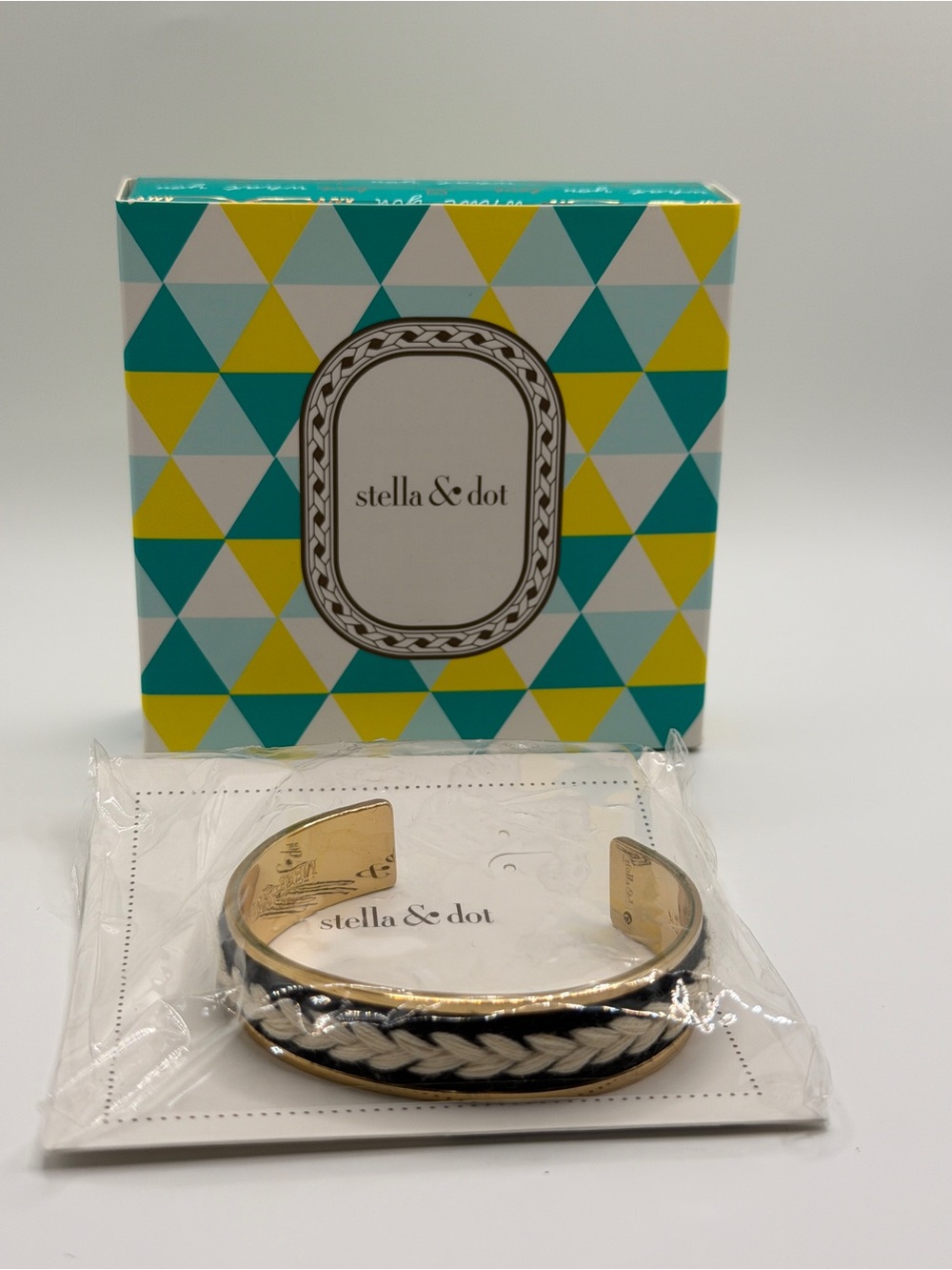 Stella & Dot Illuminate Cuff Bracelet with Black and Cream Braid